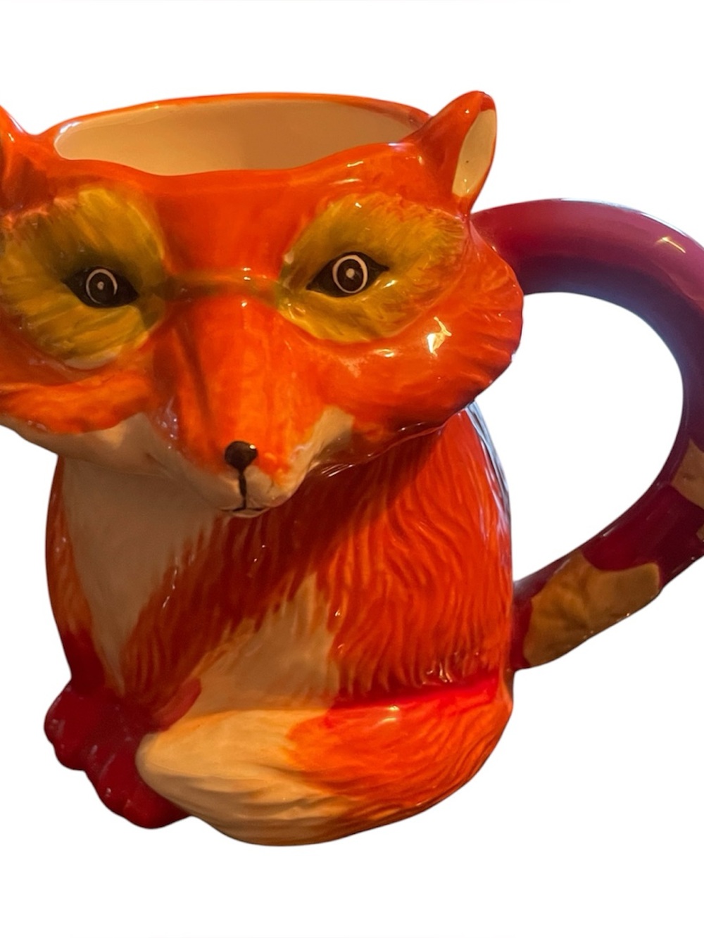 Pier 1 Fall Fox Coffee Mug Handpainted Dolomite 3D Brown/Orange 5”